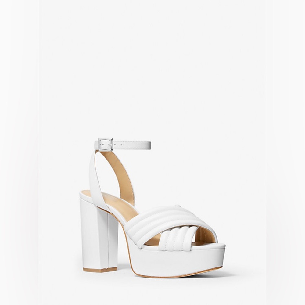 Michael Kors White Platform Ankle-Strap Block Heel Sandals